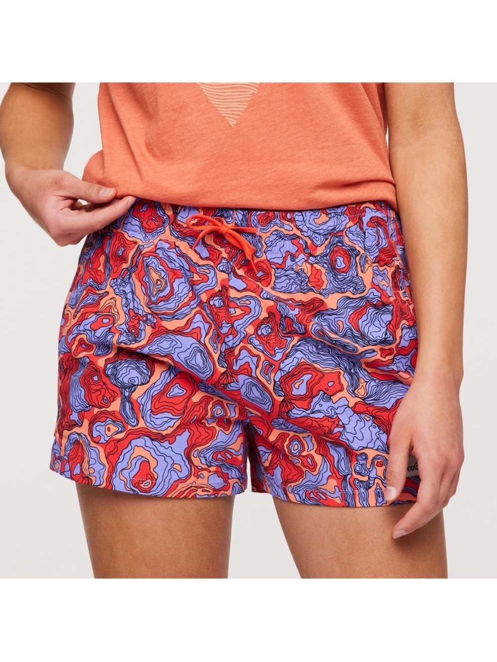 cotopaxi Women's Brinco Shorts in Orange & Purple Topographic Print